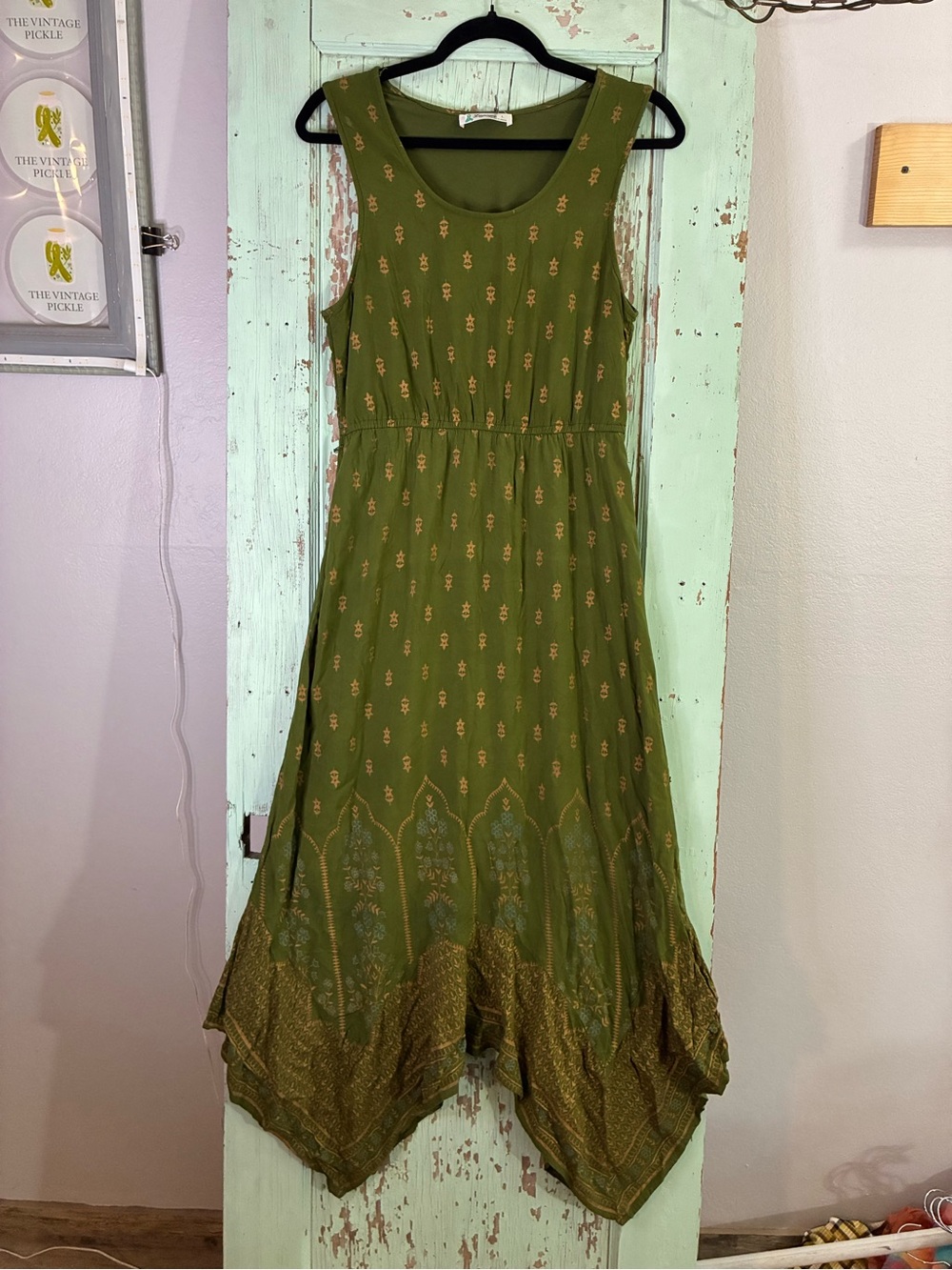 Sleeveless  Green Lapogee Maxi Dress with Gold Accent